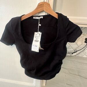 Zara Black Scoop Neck Crop Top NWT